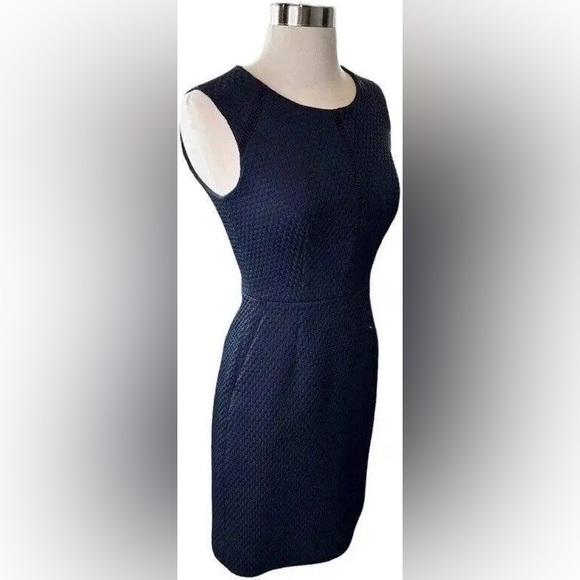 J. Crew Portfolio Matelasse Sleeveless Sheath Dress Navy Blue 2 - Picture 2 of 11